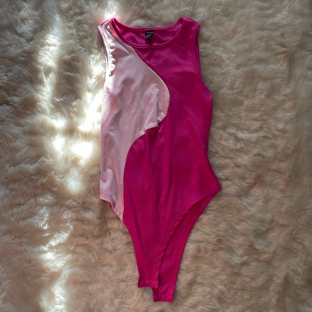 SHEIN Pink Block One Piece bodysuit body suit swirl small s